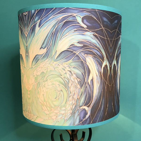 Blue Aqua Dolphins Contemporary Lamp Shade for table lamp- Blue Swimming Dolphins Drum Shade - Atmospheric lamp Shade