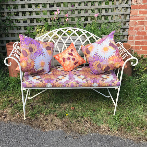 Summer Bees Bench Seat Pad - Made to Order Chair Seat Pad - Shower Proof Exterior Textiles - Pretty Garden Seating