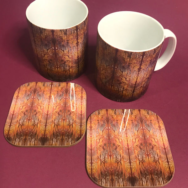 Forest Trees High Quality Table Mats and Coasters - Burgundy Terracotta Tableware - Copper Brown Burgundy Tableware