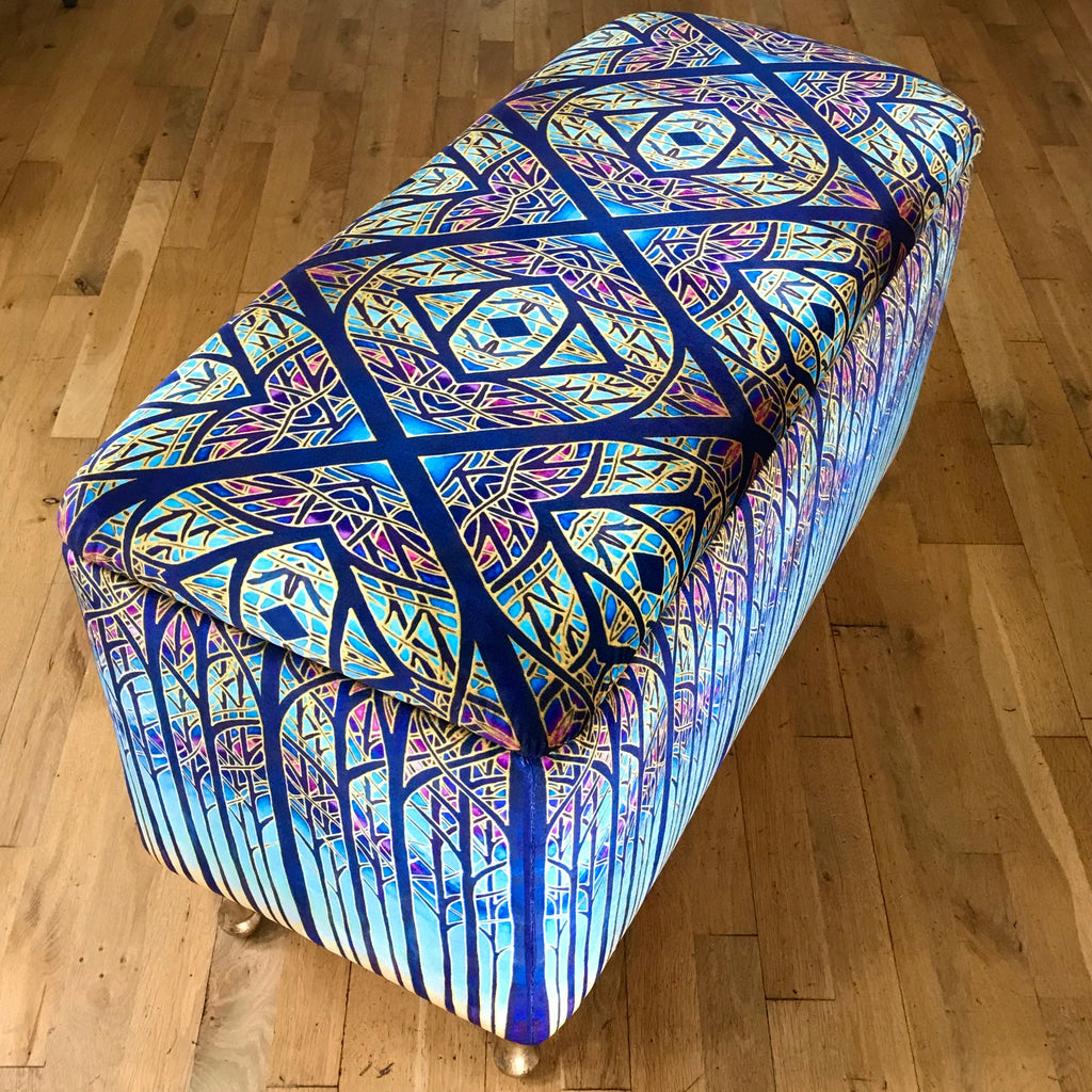 SOLD Stunning Cathedral Window Ottamon-Made to Order-one off Bespoke Upholstery.