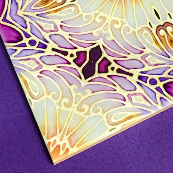 Pretty Stylised Daisy Tiles - Creamy White and Plum Bohemian Ceramic Printed Tiles