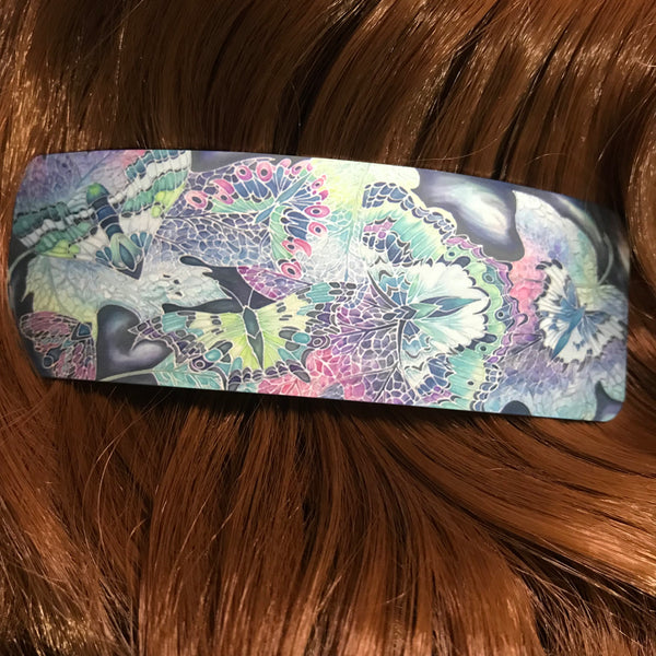 Lilac Mint Teal Pink Butterflies Moth Large hair clip, barette, hairslide, stocking filler, gift for her, gift for woman, gifts for girls, pretty presents.