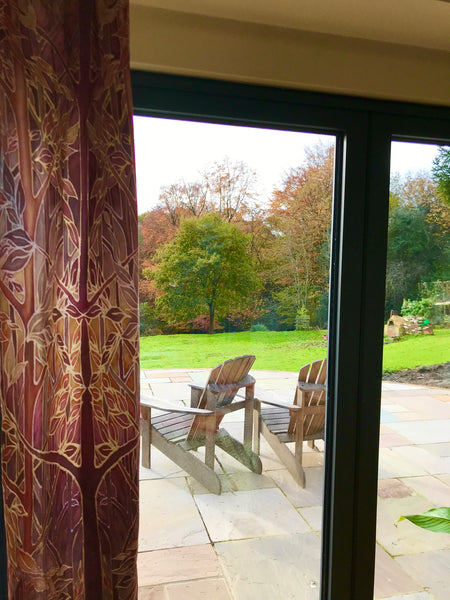 Rich Terracotta Rust Beaujolais Trees Designer Luxury Velvet fabric for curtains by the drop length needed