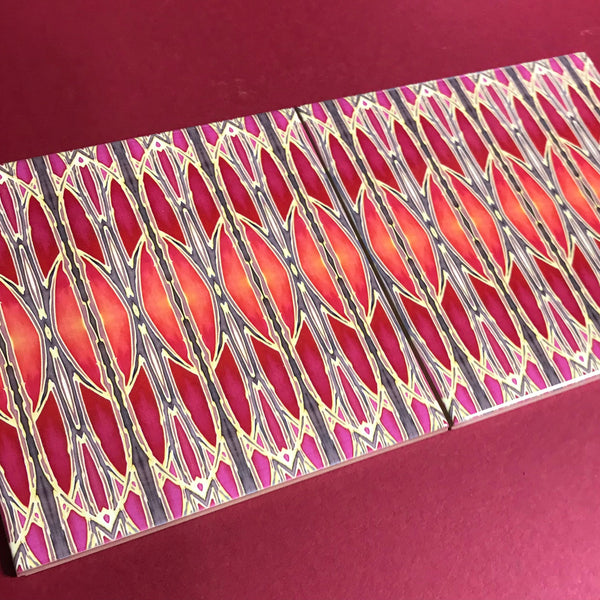 Red Gold Oriental Style Bathroom Tiles - Bohemian Kitchen Tiles - Orchid Repeat Decorative Tiles