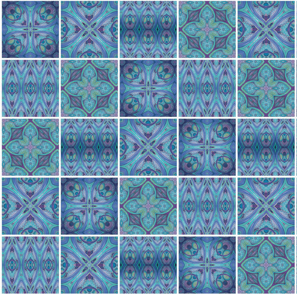 Mediterranean Blue Green Purple Set of 50 Ceramic Tiles - Blue Green Purple Turquoise Bright Bohemian Kitchen Tiles