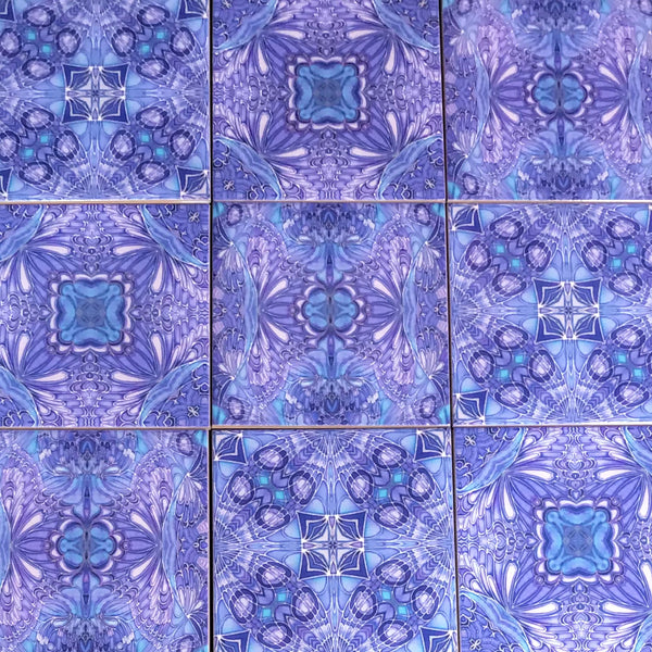 Contemporary Blueberry Butterfly Tiles Mixed Patterns - Blue Green Purple Tiles - Beautiful Tile - Bohemian Tiles
