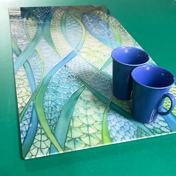 Stunning Extra Large Green Glass Counter Saver - Lime Mint Aqua Worktop Protector