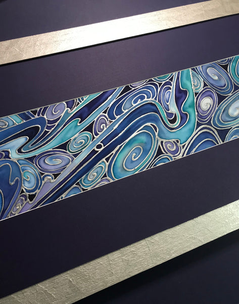 SOLD Deep Blue Contemporary River of Pebbles Original Silk Painting - Hand-Painted Silk Art