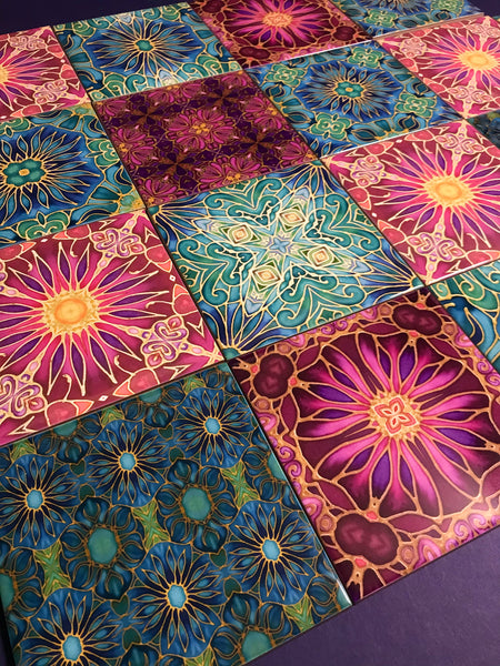 Jubilation Set of 20 Ceramic Tiles - Bohemian Plum and Teal Green Bohemian Kitchen Tiles