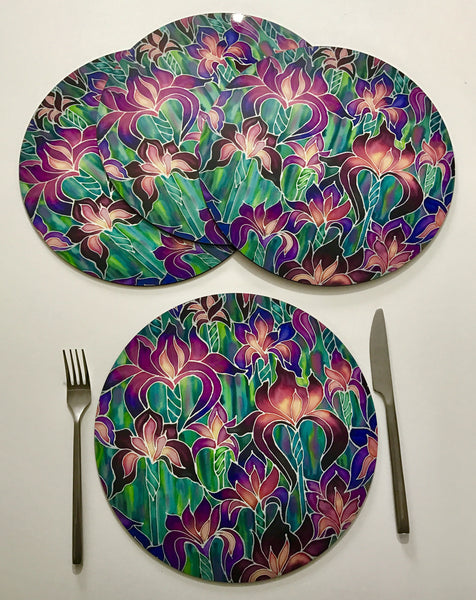Iris  Glass chopping board - Irises Placemats & Coasters -  Pink Green Purple Table Mats