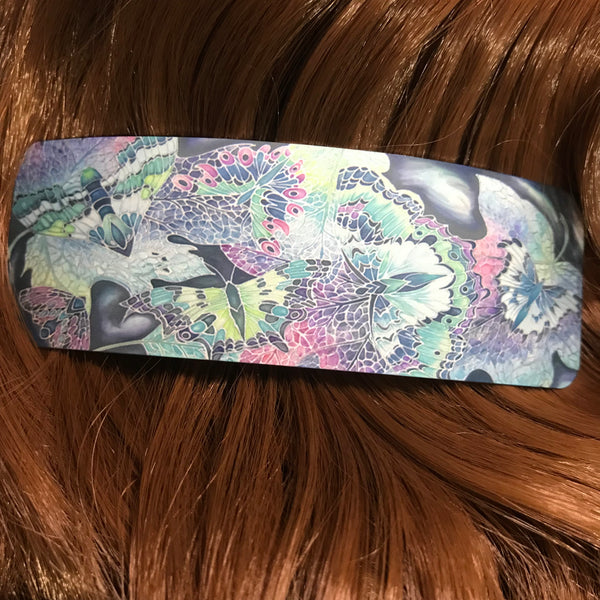 Lilac Mint Teal Pink Butterflies Moth Large hair clip, barette, hairslide, stocking filler, gift for her, gift for woman, gifts for girls, pretty presents.