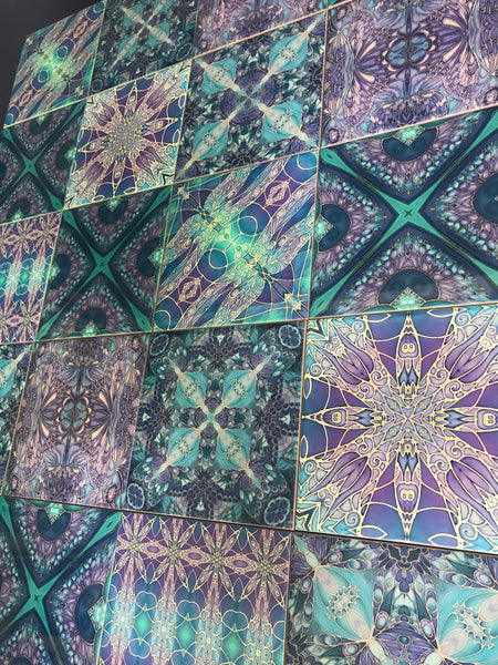 Blue Purple Turquoise Mixed Set of 20 Ceramic Tiles - Bohemian Bold Mediterranean Coloured Kitchen Tiles
