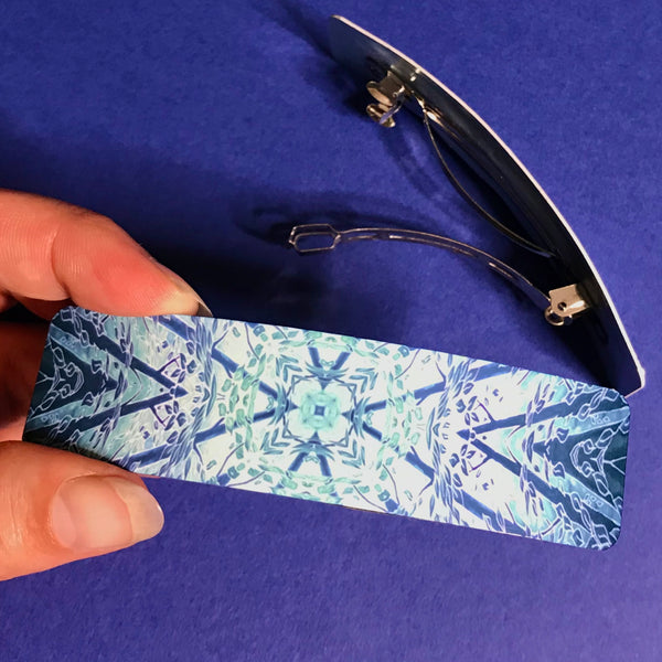 Teal Star Stripes Hair Clip - Blue Green Turquoise Hair Barrette