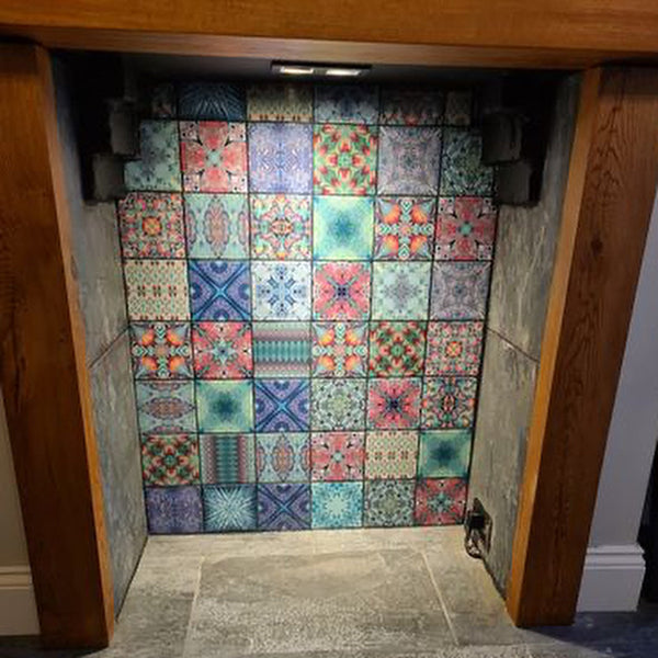 Cool Bohemian Mixed Set of 50 Ceramic Tiles - Blue Green Purple Turquoise Bright Bohemian Kitchen Tiles