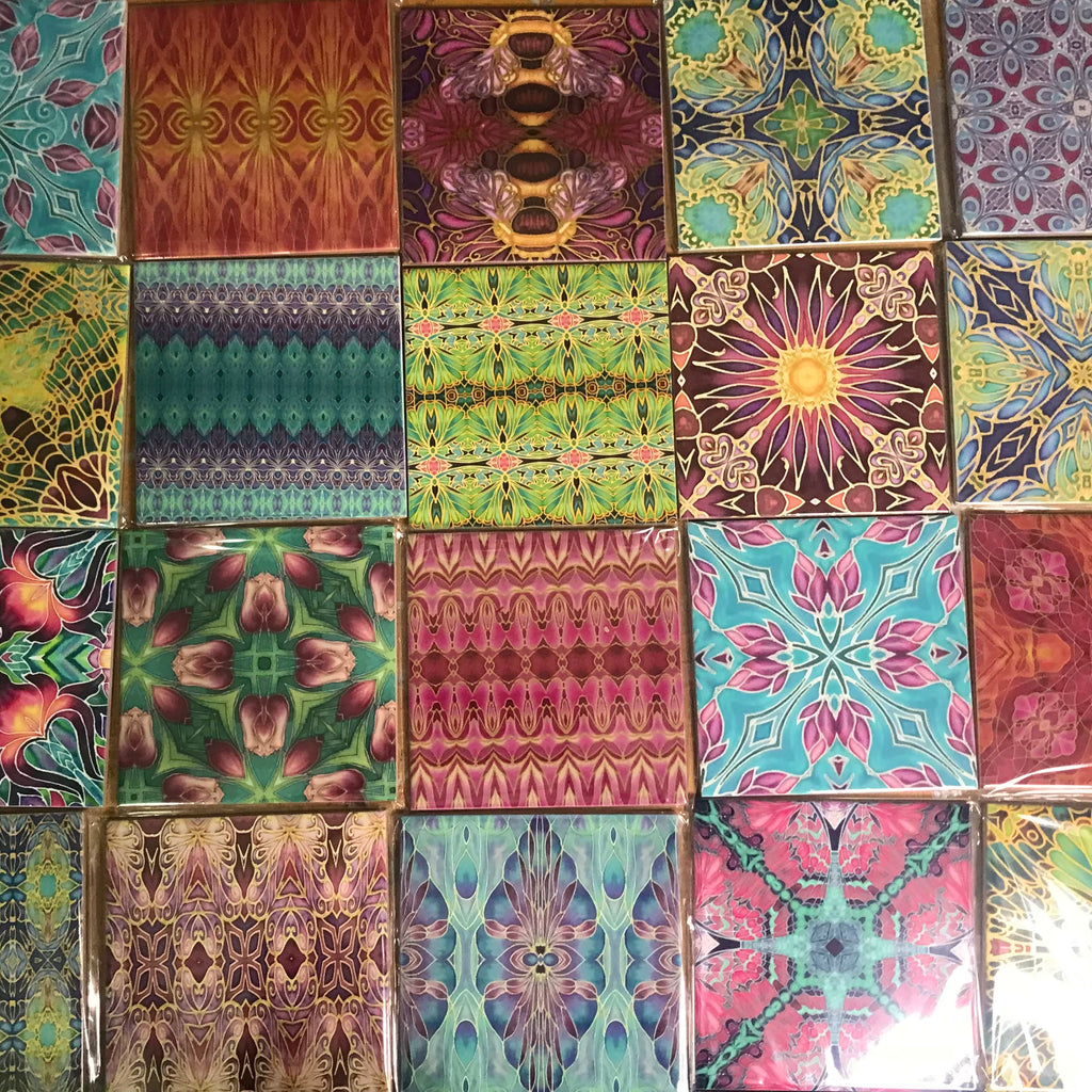 Frieda Kahlo Set of 50 Ceramic Tiles - Bohemian Blue Green Pink Red Gold and Burgundy Bright Bohemian Kitchen Tiles