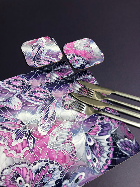 Purple Grey Placemats & Coasters - High Quality Table Mats - Purple Butterfly Tableware