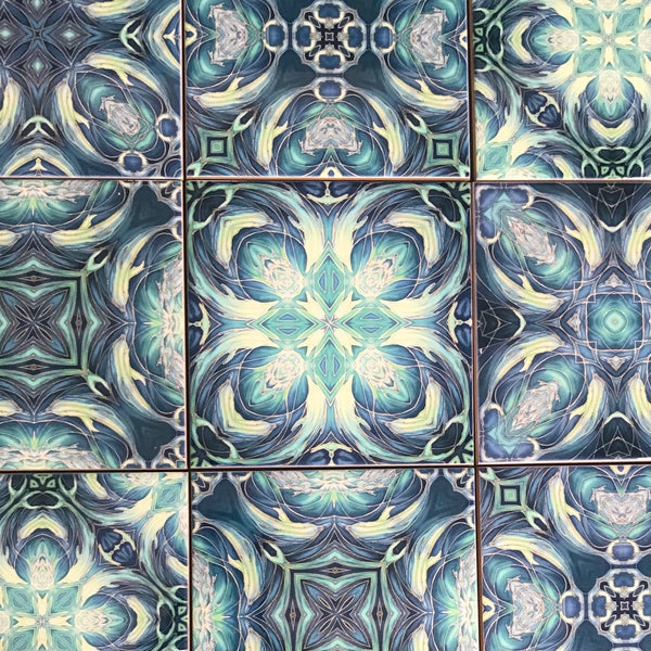 Bold Blue Teal Aqua Mixed Dolphins Set of 20 Ceramic Tiles - Bohemian Bold Mediterranean Coloured Kitchen Tiles