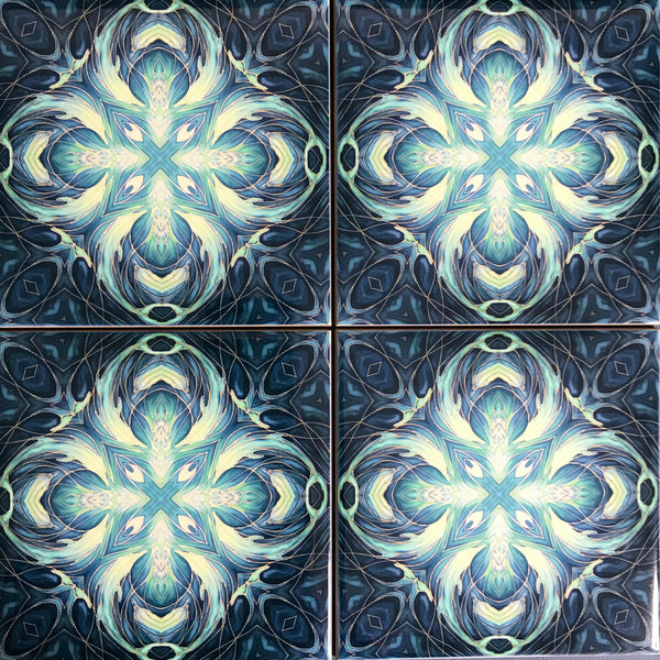 Blue Teal Dolphin Tiles -  Ceramic Hand Printed Bathroom Kitchen Tiles