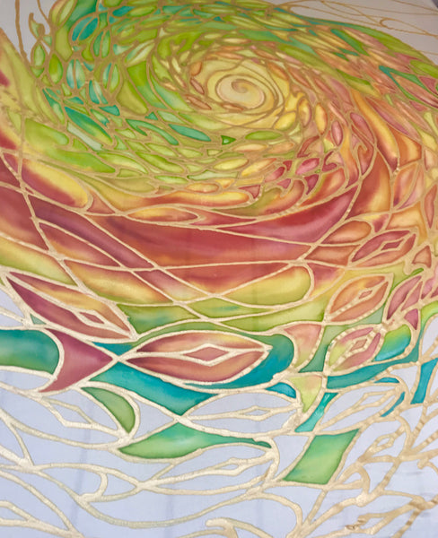 Richly Jewelled Sunset Shoal Silk Painting - hand painted silk Sunset Shoal