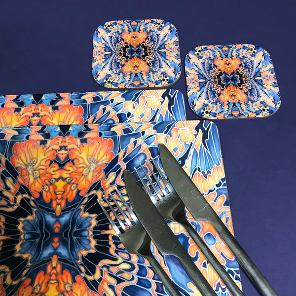 Contemporary Grey Blue Orange Placemats & Coasters - Table Mats -