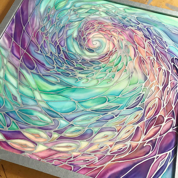 SOLD Sea Green Purple Pink Shoal Silk Painting - hand painted silk Sparkling  Shoal