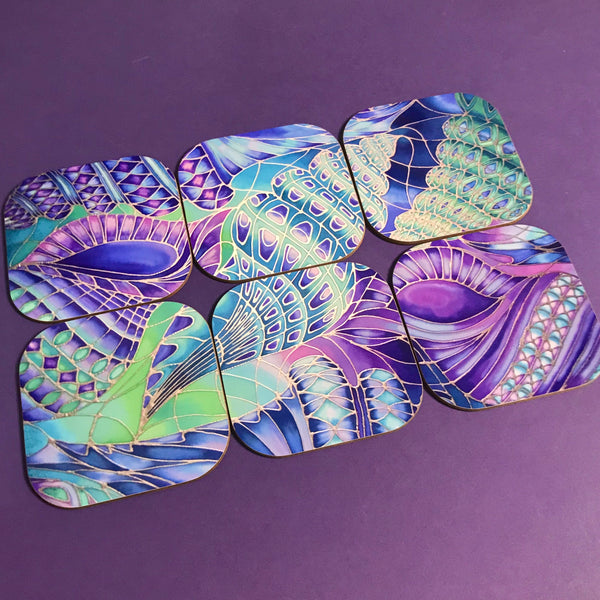 Shells Table Mats & Coasters - Blue Green Placemats & Coasters - Round Placemats & Coasters