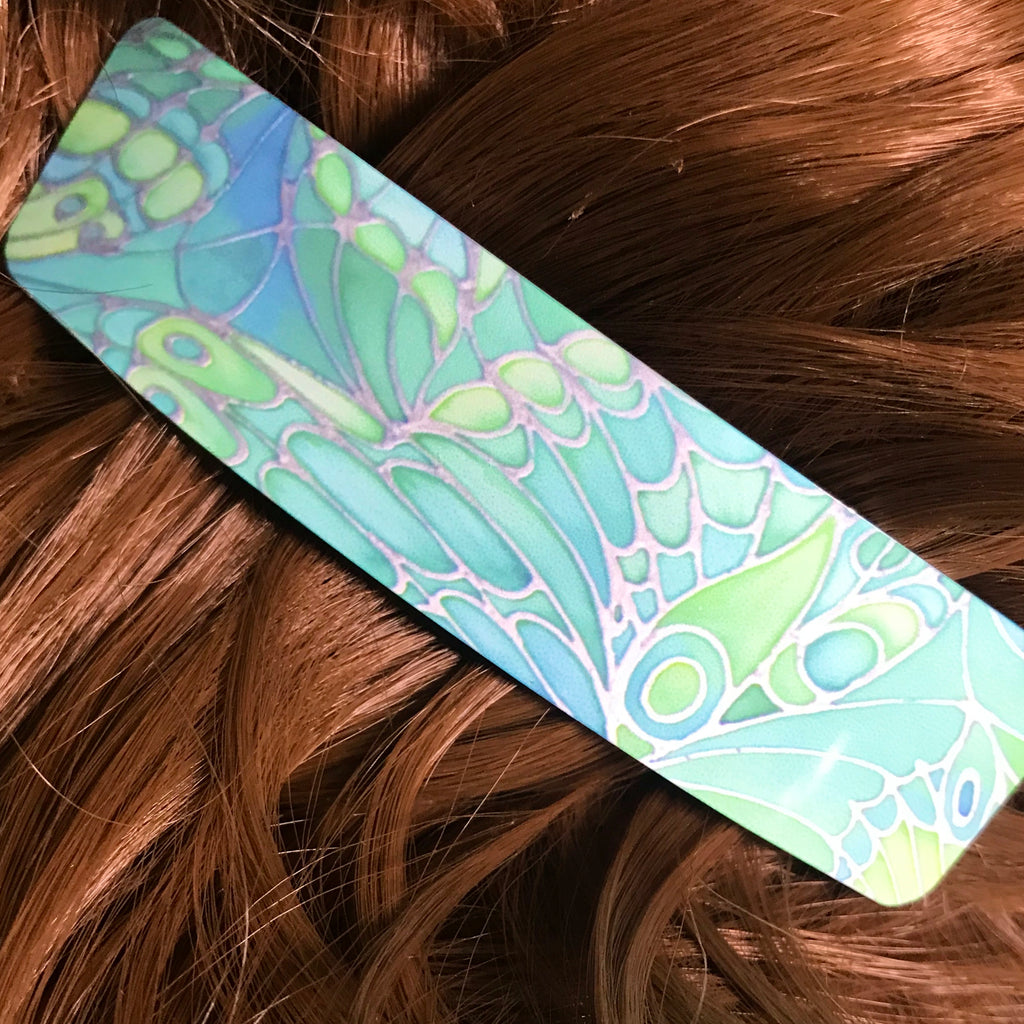 Green Butterflies hair clip, barette, hairslide, stocking filler, gift for her, gift for woman, gifts for girls, pretty presents.