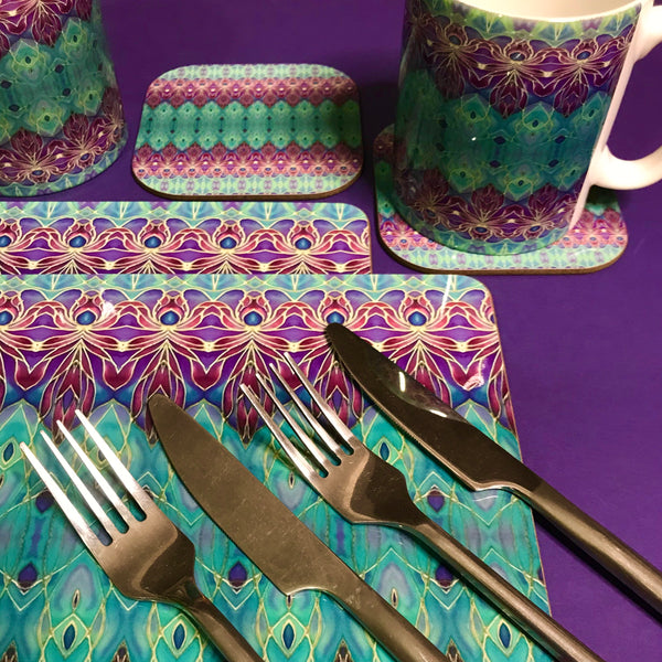 Persian Orchid High Quality Table Mats - Purple Turquoise Green Tableware