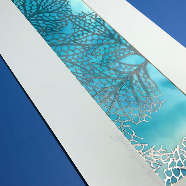 Hydrangea Skeleton Leaves Original Silk Painting - Frosty Blues Hand-Painted Silk Art