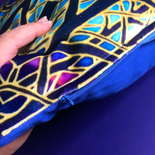 Rose Window Designer Cushions in Luxurious Velvet - Pink, Purple & Blue Dramatic Throw Pillow