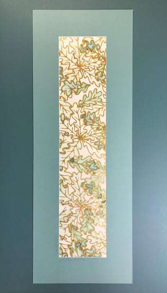 Green Oak Leaves Original Silk Painting - green gold Hand-Painted Silk Art -