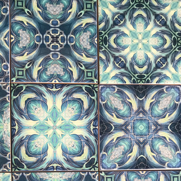 Bold Blue Teal Aqua Mixed Dolphins Set of 20 Ceramic Tiles - Bohemian Bold Mediterranean Coloured Kitchen Tiles