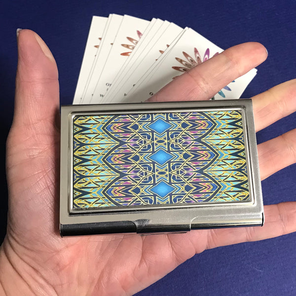Stained Glass Style Ornate Green Blue and Purple  Business Card Holder