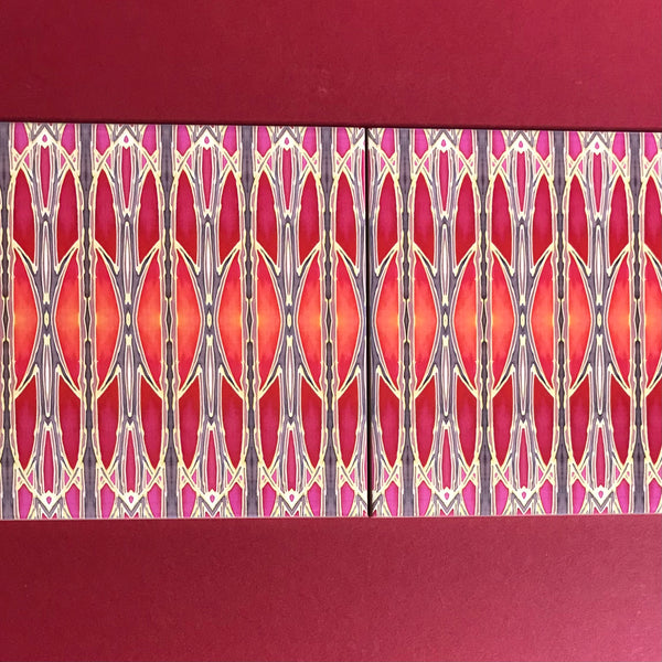 Red Gold Oriental Style Bathroom Tiles - Bohemian Kitchen Tiles - Orchid Repeat Decorative Tiles