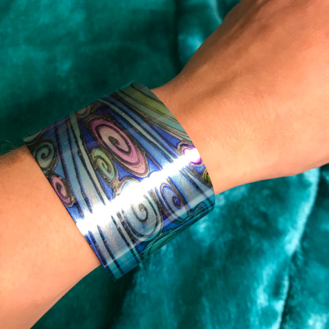 Blue Pebbles Cuff Bracelet, Comtemporary Bracelet in easy wear lightweight aluminium.