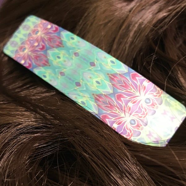 Persian Style Purple Turquoise Hair Clip - Orchid Patterned Hair Barrette
