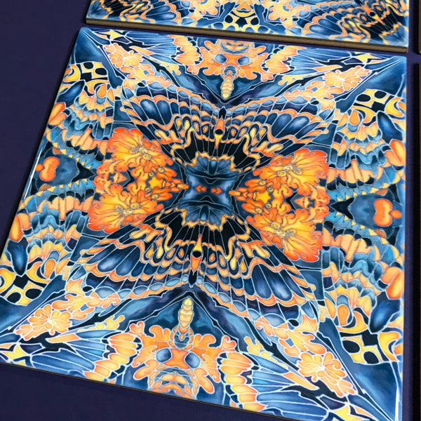 Contemporary Butterfly Tiles - Orange & Grey Ceramic Tiles - Beautiful Bohemian Printed Tiles