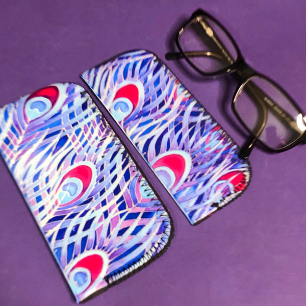 Blue Purple Red Peacock Feathers glasses cover - Reading / Large Glases Cover