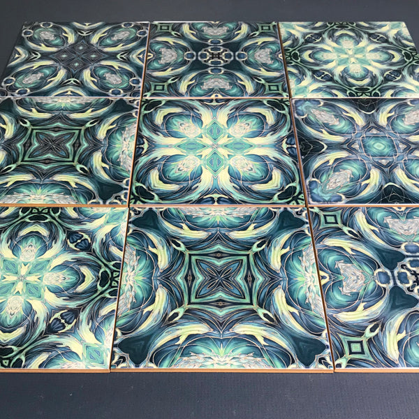 Bold Blue Teal Aqua Mixed Dolphins Set of 20 Ceramic Tiles - Bohemian Bold Mediterranean Coloured Kitchen Tiles