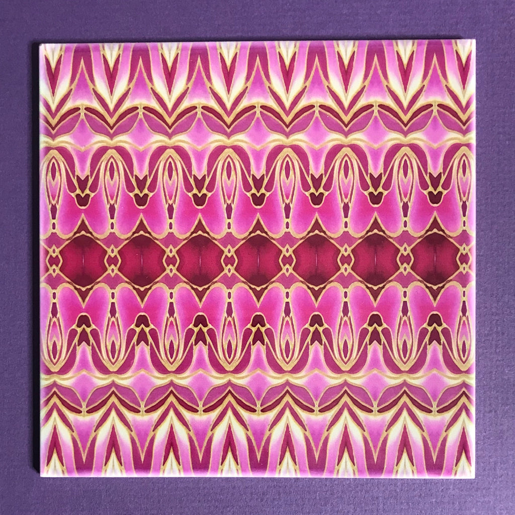 Pink Gold Persian Style Bathroom Tiles - Bohemian Kitchen Tiles - Orchid Repeat Decorative Tiles