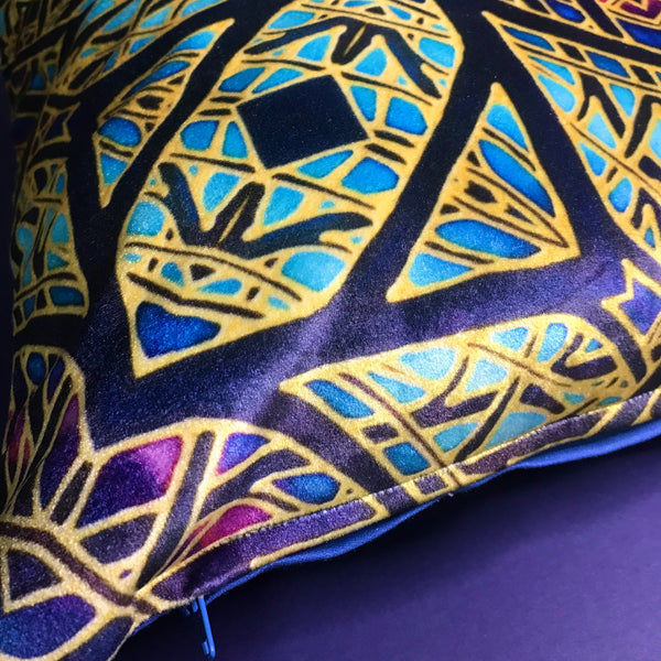 Rose Window Designer Cushions in Luxurious Velvet - Pink, Purple & Blue Dramatic Throw Pillow