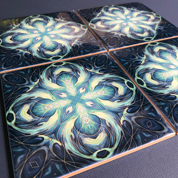 Blue Teal Dolphin Tiles -  Ceramic Hand Printed Bathroom Kitchen Tiles