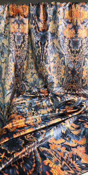 Contemporary Charcoal Orange Butterfly Moth Designer Luxury Velvet fabric for curtains, upholstery and soft furnishings