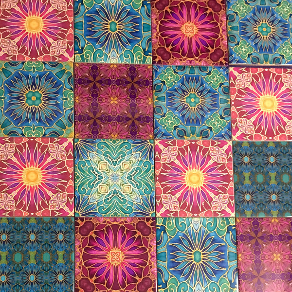 Jubilation Set of 20 Ceramic Tiles - Bohemian Plum and Teal Green Bohemian Kitchen Tiles