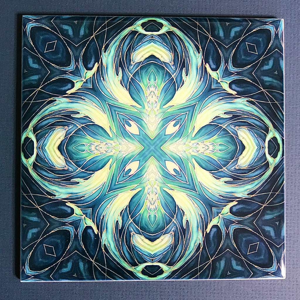 Blue Teal Dolphin Tiles -  Ceramic Hand Printed Bathroom Kitchen Tiles