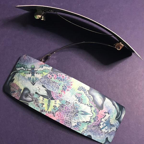 Lilac Mint Teal Pink Butterflies Moth Large hair clip, barette, hairslide, stocking filler, gift for her, gift for woman, gifts for girls, pretty presents.