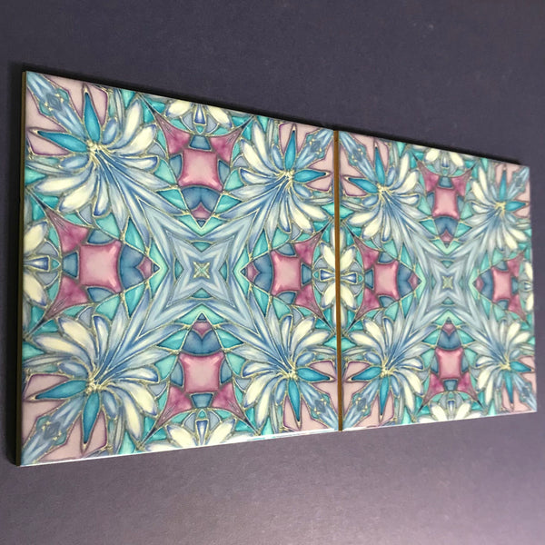 Indian Exotic Flower Tiles - Lilac Blue Turquoise Bohemian Ceramic Printed Tiles