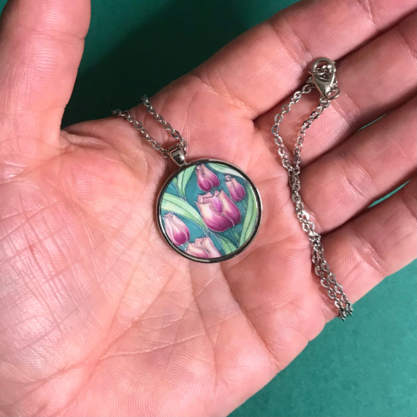 Beautiful Pink Tulips Necklace - Flower Necklace - Affordable gift
