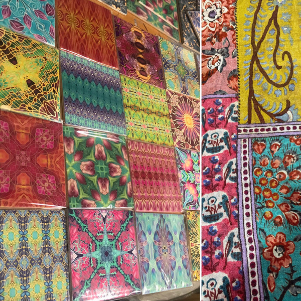 Frieda Kahlo Set of 50 Ceramic Tiles - Bohemian Blue Green Pink Red Gold and Burgundy Bright Bohemian Kitchen Tiles