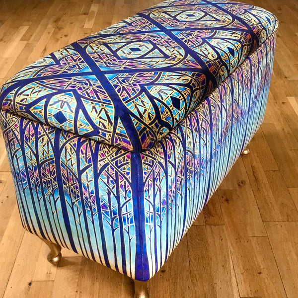 SOLD Stunning Cathedral Window Ottamon-Made to Order-one off Bespoke Upholstery.